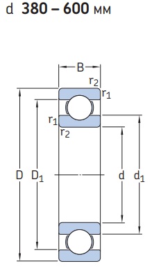 Однорядные радиальные шарикоподшипники d 380-600 мм